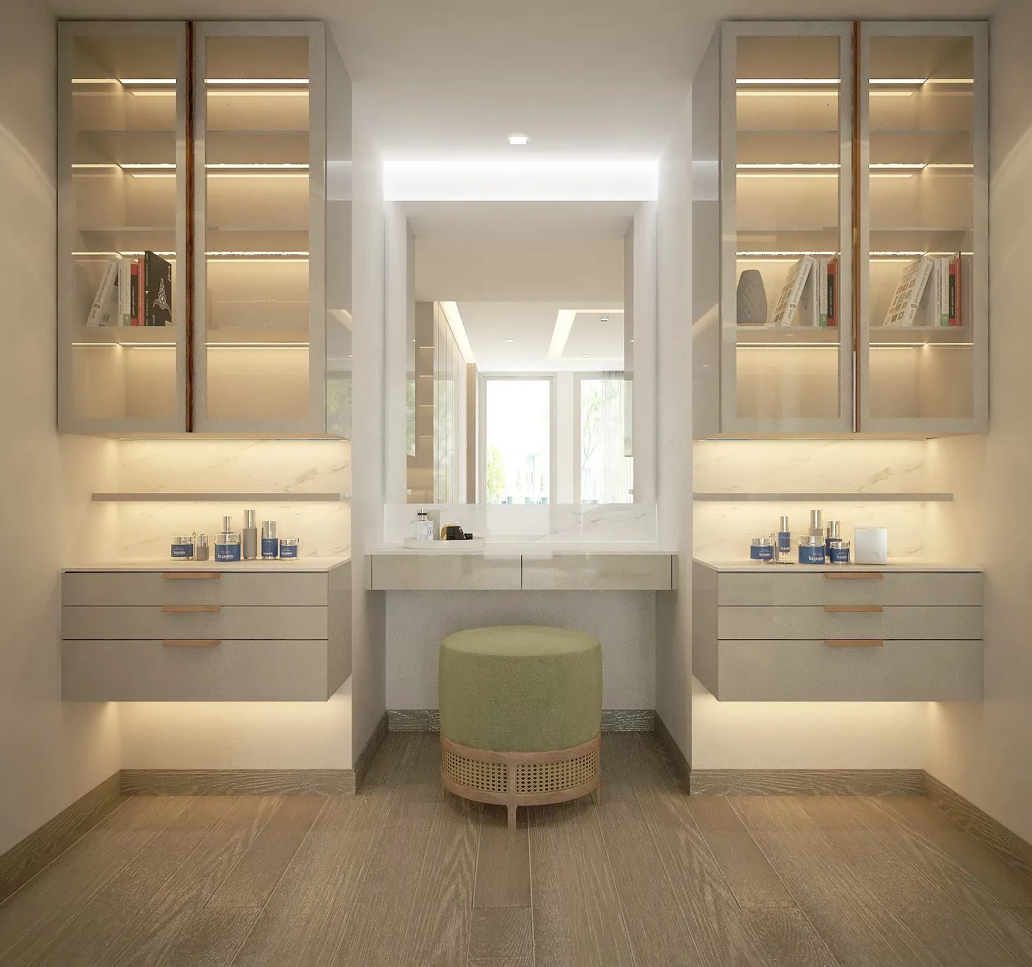DS Tower 33A1: prayer room framed by arched windows around a patterned tile niche